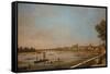 London: the Thames at Westminster and Whitehall from the Terrace of Somerset House-Canaletto-Framed Stretched Canvas