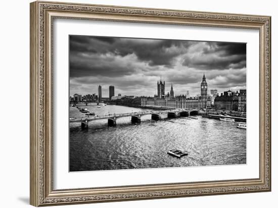 London, The Uk. Big Ben, The Palace Of Westminster In Black And White. The Icon Of England-Michal Bednarek-Framed Art Print