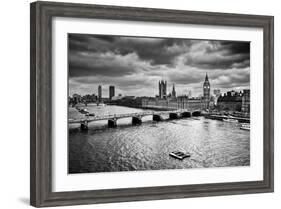 London, The Uk. Big Ben, The Palace Of Westminster In Black And White. The Icon Of England-Michal Bednarek-Framed Art Print