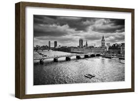 London, The Uk. Big Ben, The Palace Of Westminster In Black And White. The Icon Of England-Michal Bednarek-Framed Art Print