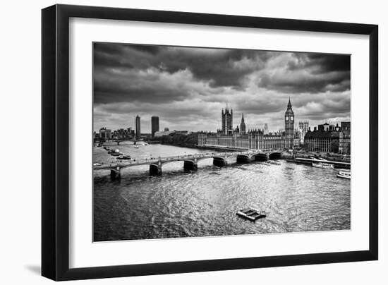 London, The Uk. Big Ben, The Palace Of Westminster In Black And White. The Icon Of England-Michal Bednarek-Framed Art Print