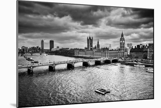 London, The Uk. Big Ben, The Palace Of Westminster In Black And White. The Icon Of England-Michal Bednarek-Mounted Art Print