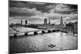 London, The Uk. Big Ben, The Palace Of Westminster In Black And White. The Icon Of England-Michal Bednarek-Mounted Art Print