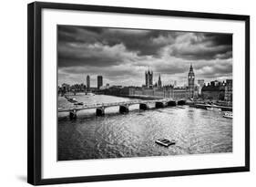 London, The Uk. Big Ben, The Palace Of Westminster In Black And White. The Icon Of England-Michal Bednarek-Framed Art Print