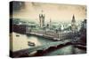 London, the Uk. Big Ben, the Palace of Westminster in Vintage, Retro Style. the Icon of England. Vi-Michal Bednarek-Stretched Canvas