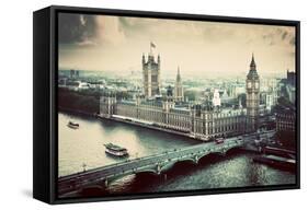 London, the Uk. Big Ben, the Palace of Westminster in Vintage, Retro Style. the Icon of England. Vi-Michal Bednarek-Framed Stretched Canvas