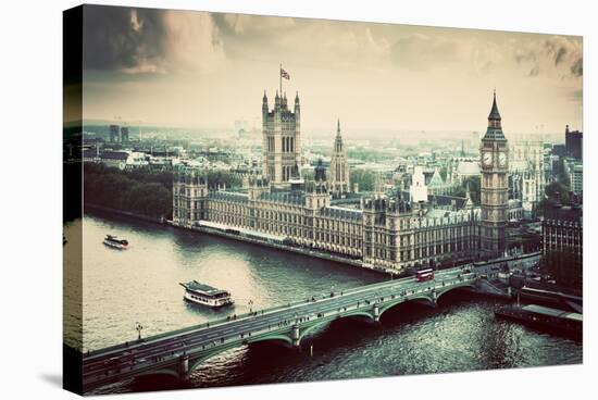 London, the Uk. Big Ben, the Palace of Westminster in Vintage, Retro Style. the Icon of England. Vi-Michal Bednarek-Stretched Canvas