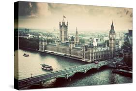 London, the Uk. Big Ben, the Palace of Westminster in Vintage, Retro Style. the Icon of England. Vi-Michal Bednarek-Stretched Canvas