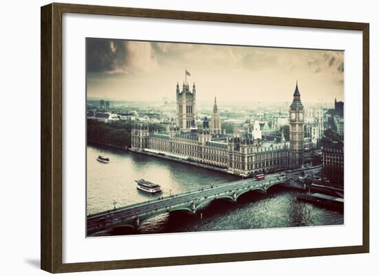 London, the Uk. Big Ben, the Palace of Westminster in Vintage, Retro Style. the Icon of England. Vi-Michal Bednarek-Framed Photographic Print