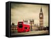 London, the Uk. Red Bus in Motion and Big Ben, the Palace of Westminster. the Icons of England in V-Michal Bednarek-Framed Stretched Canvas
