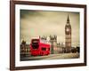 London, the Uk. Red Bus in Motion and Big Ben, the Palace of Westminster. the Icons of England in V-Michal Bednarek-Framed Photographic Print