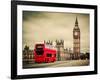 London, the Uk. Red Bus in Motion and Big Ben, the Palace of Westminster. the Icons of England in V-Michal Bednarek-Framed Photographic Print