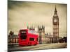 London, the Uk. Red Bus in Motion and Big Ben, the Palace of Westminster. the Icons of England in V-Michal Bednarek-Mounted Photographic Print