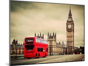 London, the Uk. Red Bus in Motion and Big Ben, the Palace of Westminster. the Icons of England in V-Michal Bednarek-Mounted Photographic Print