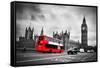 London, the Uk. Red Bus in Motion and Big Ben, the Palace of Westminster. the Icons of England-Michal Bednarek-Framed Stretched Canvas