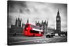 London, the Uk. Red Bus in Motion and Big Ben, the Palace of Westminster. the Icons of England-Michal Bednarek-Stretched Canvas