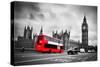 London, the Uk. Red Bus in Motion and Big Ben, the Palace of Westminster. the Icons of England-Michal Bednarek-Stretched Canvas