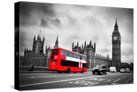 London, the Uk. Red Bus in Motion and Big Ben, the Palace of Westminster. the Icons of England-Michal Bednarek-Stretched Canvas