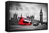 London, the Uk. Red Bus in Motion and Big Ben, the Palace of Westminster. the Icons of England-Michal Bednarek-Framed Stretched Canvas