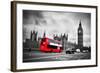 London, the Uk. Red Bus in Motion and Big Ben, the Palace of Westminster. the Icons of England-Michal Bednarek-Framed Photographic Print