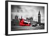 London, the Uk. Red Bus in Motion and Big Ben, the Palace of Westminster. the Icons of England-Michal Bednarek-Framed Photographic Print