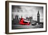 London, the Uk. Red Bus in Motion and Big Ben, the Palace of Westminster. the Icons of England-Michal Bednarek-Framed Photographic Print