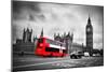 London, the Uk. Red Bus in Motion and Big Ben, the Palace of Westminster. the Icons of England-Michal Bednarek-Mounted Photographic Print