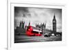 London, the Uk. Red Bus in Motion and Big Ben, the Palace of Westminster. the Icons of England-Michal Bednarek-Framed Photographic Print