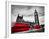 London, the Uk. Red Buses in Motion and Big Ben, the Palace of Westminster. the Icons of England In-Michal Bednarek-Framed Photographic Print