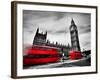 London, the Uk. Red Buses in Motion and Big Ben, the Palace of Westminster. the Icons of England In-Michal Bednarek-Framed Photographic Print