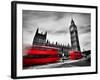 London, the Uk. Red Buses in Motion and Big Ben, the Palace of Westminster. the Icons of England In-Michal Bednarek-Framed Photographic Print