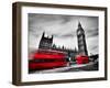 London, the Uk. Red Buses in Motion and Big Ben, the Palace of Westminster. the Icons of England In-Michal Bednarek-Framed Photographic Print