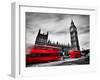 London, the Uk. Red Buses in Motion and Big Ben, the Palace of Westminster. the Icons of England In-Michal Bednarek-Framed Photographic Print