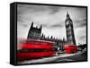 London, the Uk. Red Buses in Motion and Big Ben, the Palace of Westminster. the Icons of England In-Michal Bednarek-Framed Stretched Canvas