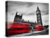London, the Uk. Red Buses in Motion and Big Ben, the Palace of Westminster. the Icons of England In-Michal Bednarek-Stretched Canvas