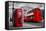 London, the Uk. Red Phone Booth and Red Bus in Motion. English Icons-Michal Bednarek-Framed Stretched Canvas