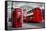 London, the Uk. Red Phone Booth and Red Bus in Motion. English Icons-Michal Bednarek-Framed Stretched Canvas