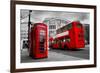 London, the Uk. Red Phone Booth and Red Bus in Motion. English Icons-Michal Bednarek-Framed Photographic Print