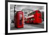 London, the Uk. Red Phone Booth and Red Bus in Motion. English Icons-Michal Bednarek-Framed Photographic Print