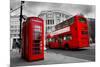 London, the Uk. Red Phone Booth and Red Bus in Motion. English Icons-Michal Bednarek-Mounted Photographic Print