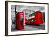 London, the Uk. Red Phone Booth and Red Bus in Motion. English Icons-Michal Bednarek-Framed Photographic Print