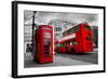 London, the Uk. Red Phone Booth and Red Bus in Motion. English Icons-Michal Bednarek-Framed Photographic Print