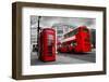 London, the Uk. Red Phone Booth and Red Bus in Motion. English Icons-Michal Bednarek-Framed Photographic Print