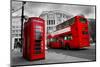 London, the Uk. Red Phone Booth and Red Bus in Motion. English Icons-Michal Bednarek-Mounted Photographic Print