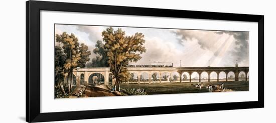 London to Greenwich Railroad Showing the Viaduct, Engineered by George Landman (Colour Litho)-English-Framed Premium Giclee Print