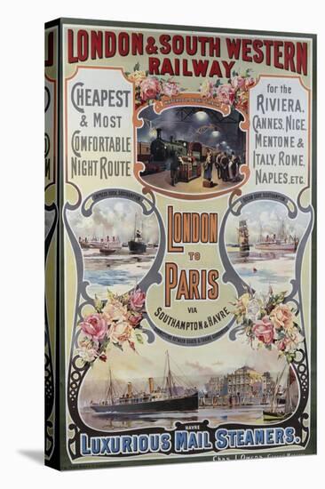 London to Paris Poster, London and South Western Railway-null-Stretched Canvas