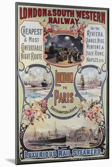 London to Paris Poster, London and South Western Railway-null-Mounted Giclee Print