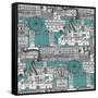 London Toile Blue-Sharon Turner-Framed Stretched Canvas