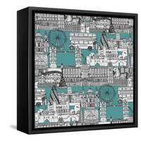 London Toile Blue-Sharon Turner-Framed Stretched Canvas