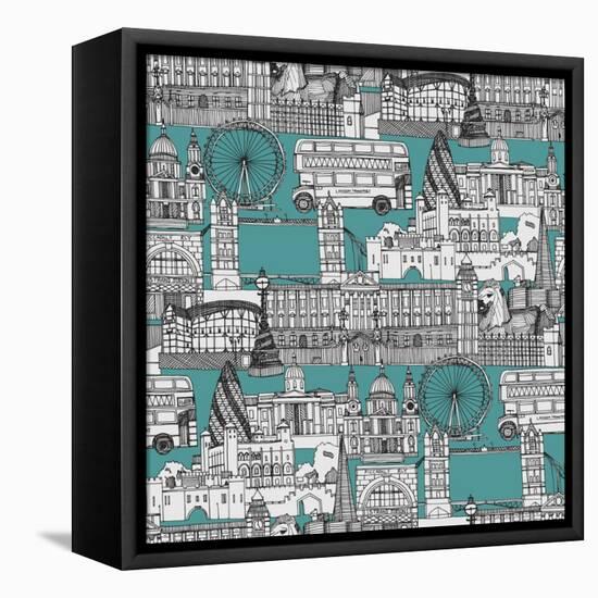 London Toile Blue-Sharon Turner-Framed Stretched Canvas